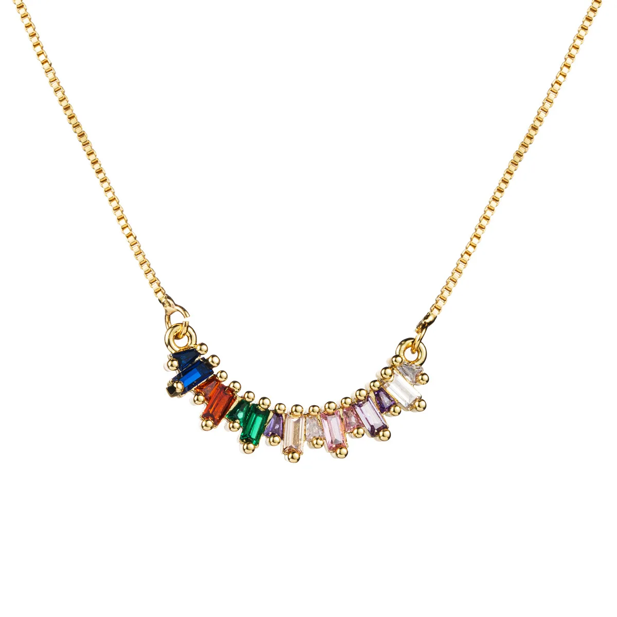 

Latest Style Gold Plating Chain Rainbow Zircon Pendant Necklace