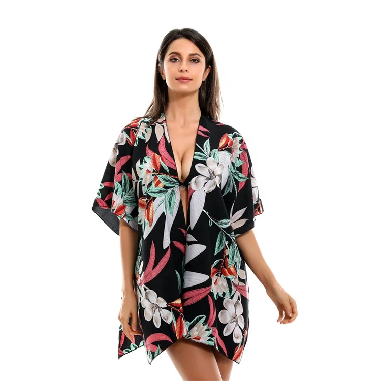 

MIO Wholesale Cheap Beach Polyester Cardigan Kimono Summer Cover Up Sexy Hawaii Style Blouse