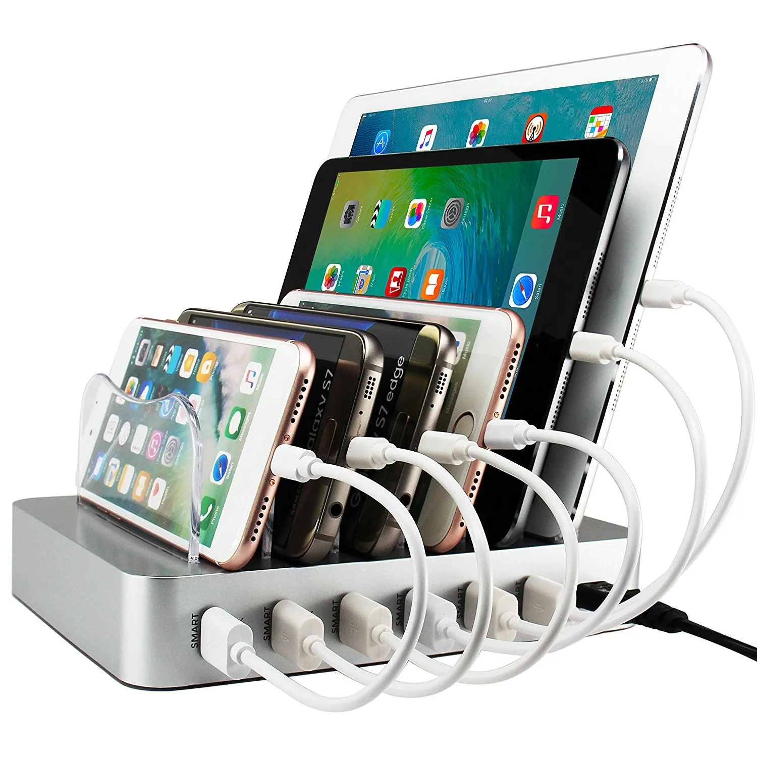 

MIQ Portable Mobile phone charger 6 USB chargers smart fast docking Multi function mobile phone charging station, White, black, silver