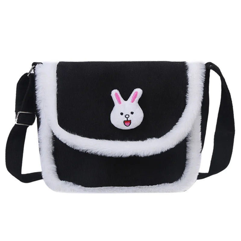 Winter warm large capacity velvet fabric ladies messenger bag cute cartoon canvas bag