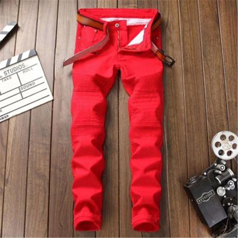 

Jhcentury New style Autumn new style youth trend personality slim stretch red Fashion Casual stitching jeans, Customized color