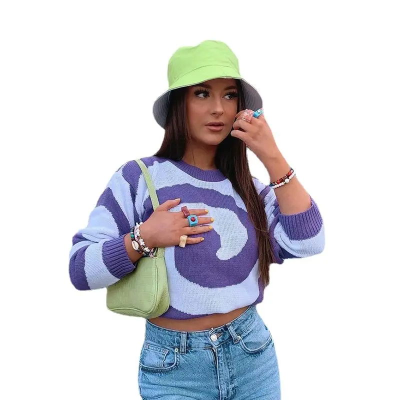 

women fall 2021 fashion knitwear Print Swirl pattern Swirl pattern sweater Pullovers jumper women sweaters fashionable