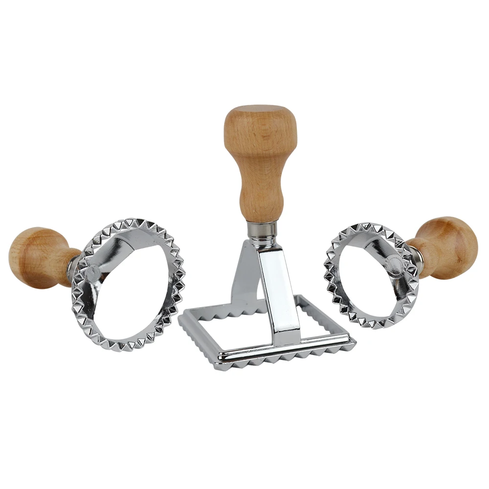 
Zinc Alloy Ravioli Stamp Set Biscuit Press Sets Dought Cutter With Wooden Handle 