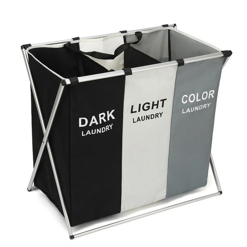 

Waterproof Laundry Basket Hamper Sorter 3 Sections Foldable Portable Divided Dirty Clothes Storage Organizer