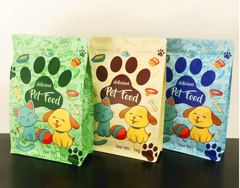 Top Resealable Bottom Gusset Animal Feed Pet Food Packaging Bag Box Pouch Flat Bottom Zipper Bag