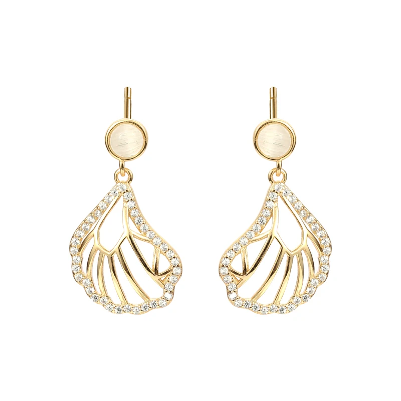 

Trendy Safety Pin design Earrings women shell zircon gold plated stud earring