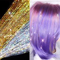 

Wholesale 48 inch 15g 300-400 Strands Sparkling Shiny Hair Tinsel Bling for Festival Party Hair Extension Highlight Glitter
