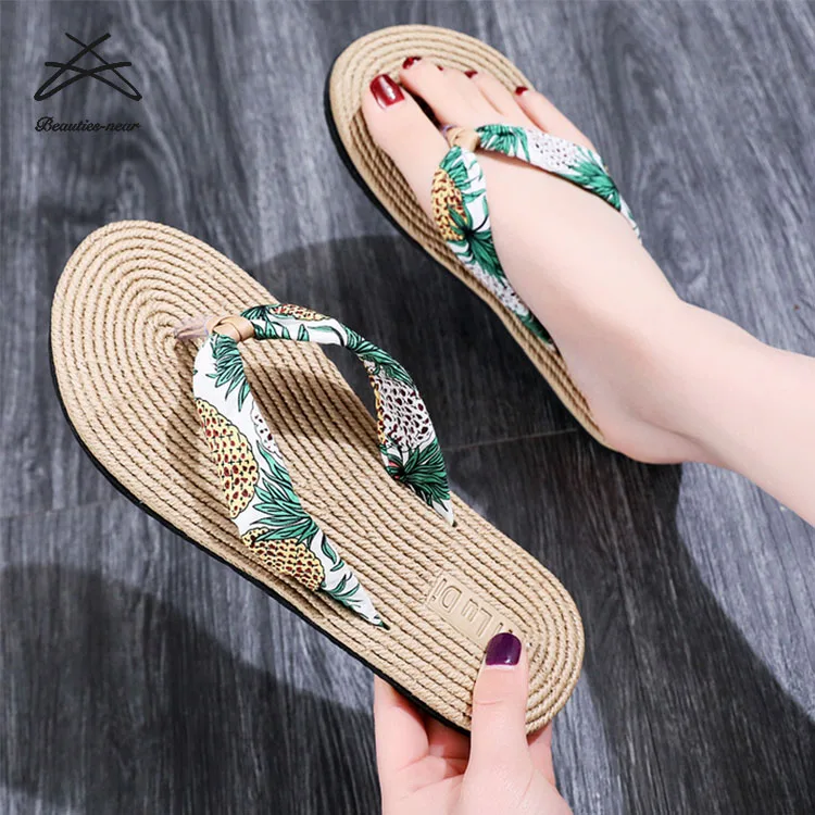 

RTS women beach floral leopard straw bohemia thong shoes slipper lady slide flip flop, Green,black,navy, blue,leopard