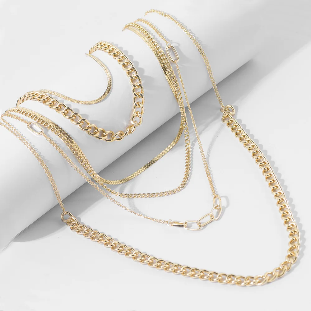 

Personality Multi Layer Chain Choker Necklace Punk Golden Layered Clavicle Chain For Women Men Hip Hop Female Jewelry Wholesale