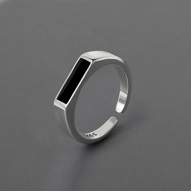 

wholesale Classic Silver Color With Black Epoxy Opening Resizable Rings For Men Women