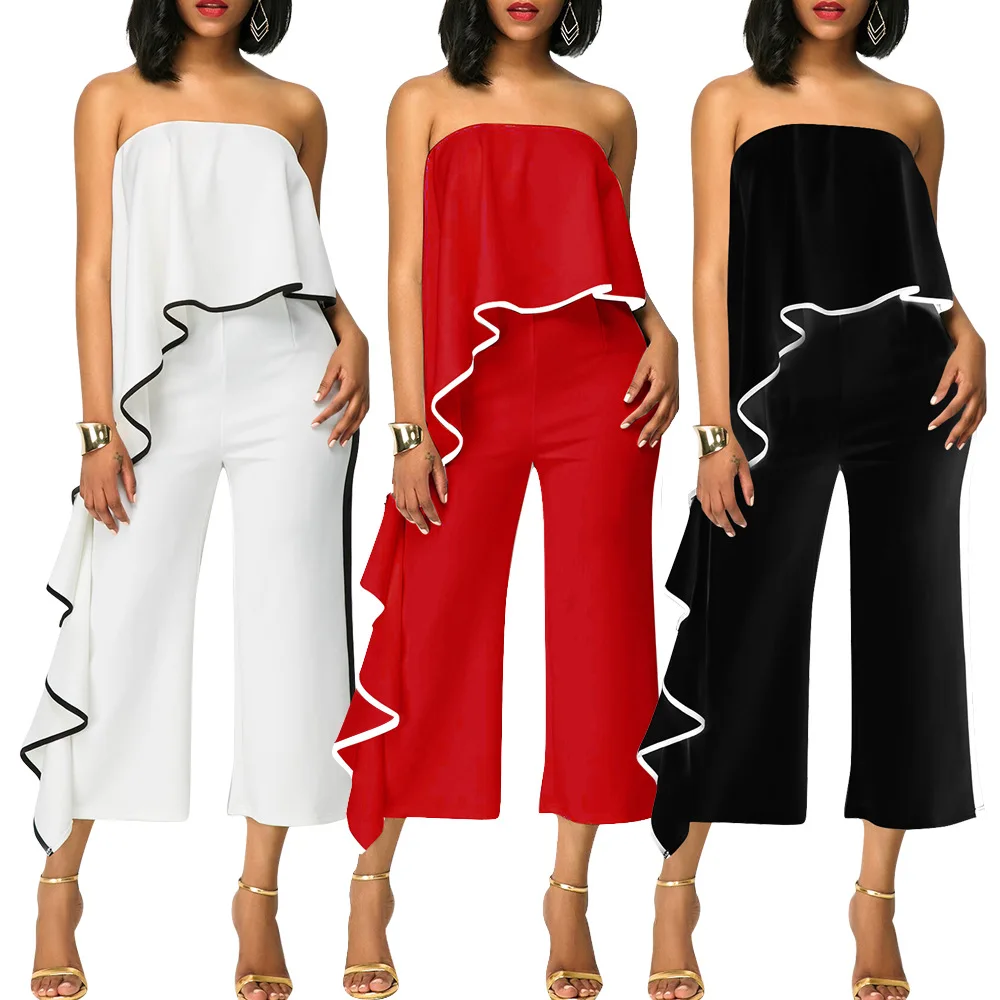 

New high waist Strapless bra top and plaid flared pants summer clothing women two piece set 2021, Picture