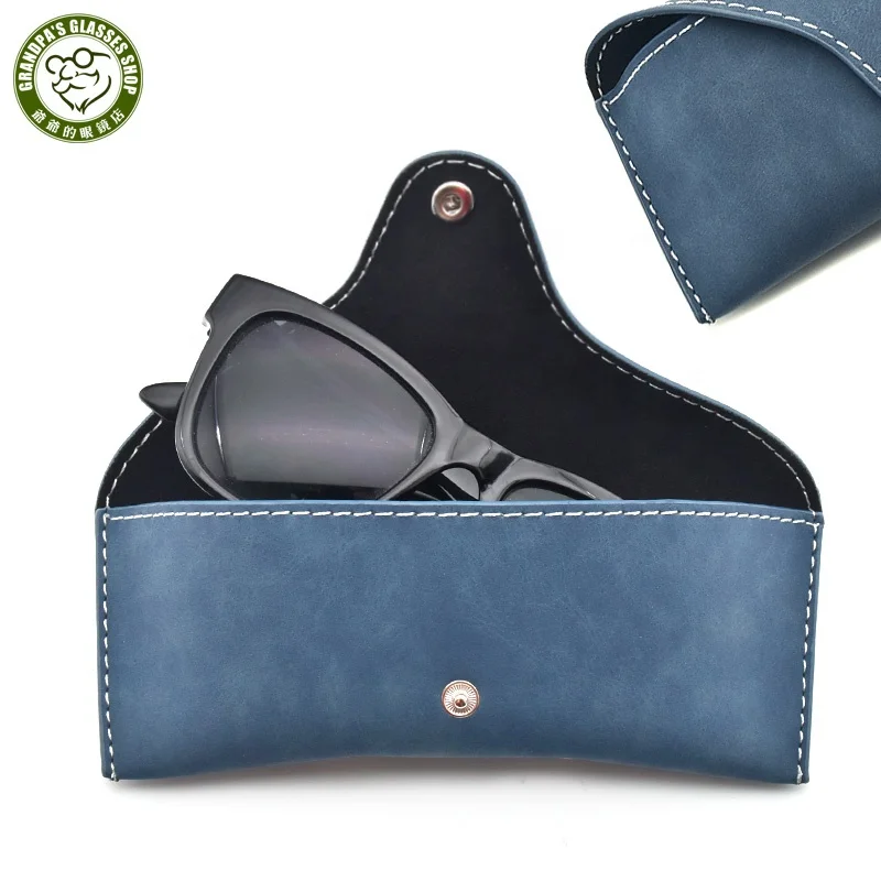 

OEM Premium Custom Logo Slim Semi Hardshell Snap Buckle Leather Eyewear estuches de gafas Spectacle Sunglasses Case Glasses Case