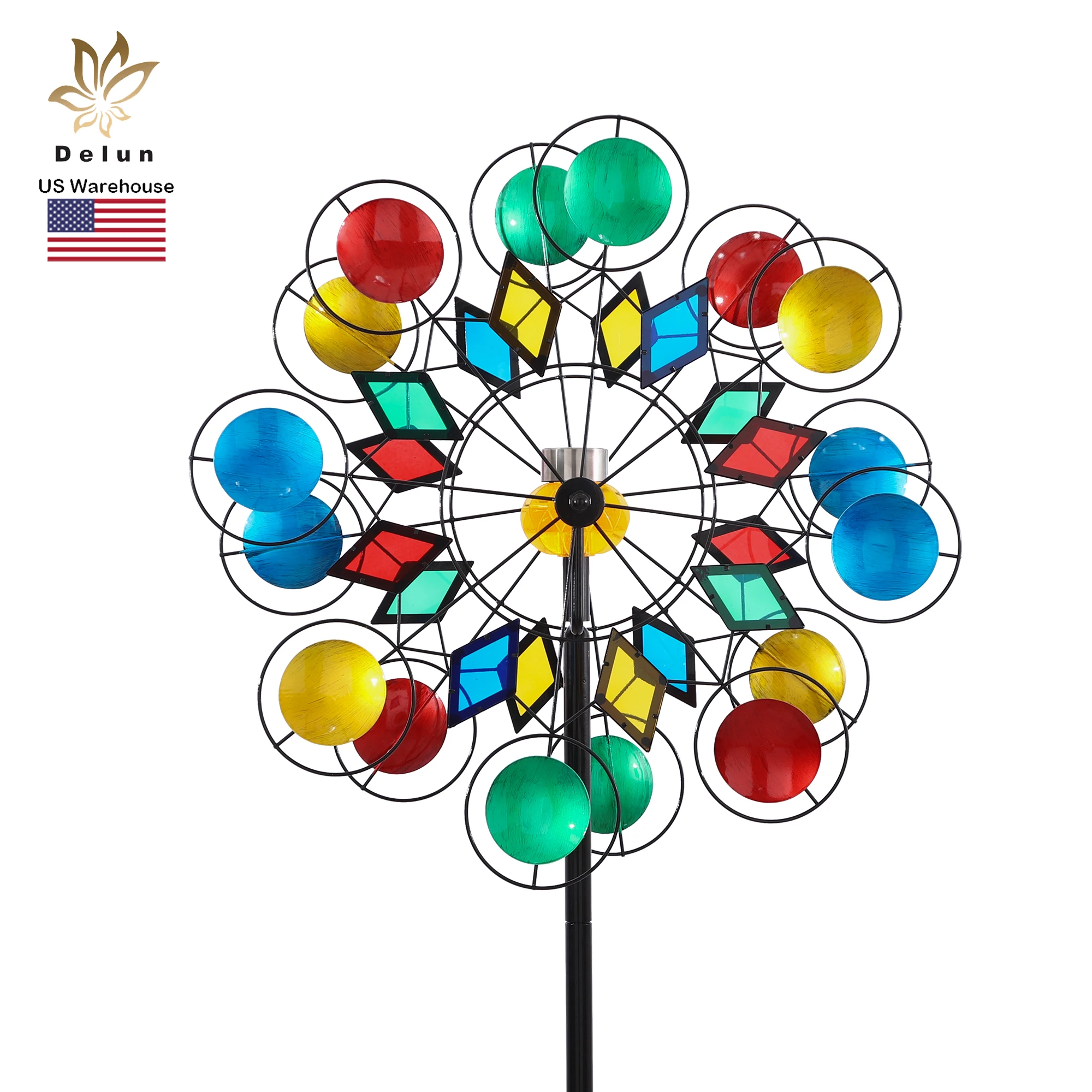 

Reflective Acrylic Color Kinetic Windmill Garden Solar Wind Spinner With Solar Powered Ball