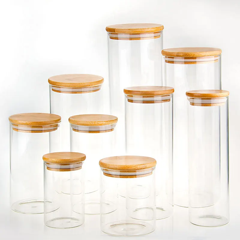 

Airtight 500ml Glass Storage Jars/Kitchen Snacks Container Food Keeper Scented Candle Container with Natural Bamboo Lids