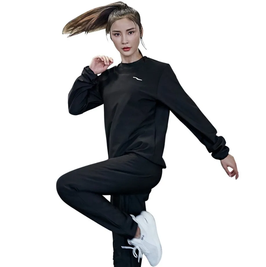 

Women Sports Sweat Suit Women Tracksuit 2 Piece Set Long Sleeve Running Fitness Training Sauna Suit, Black