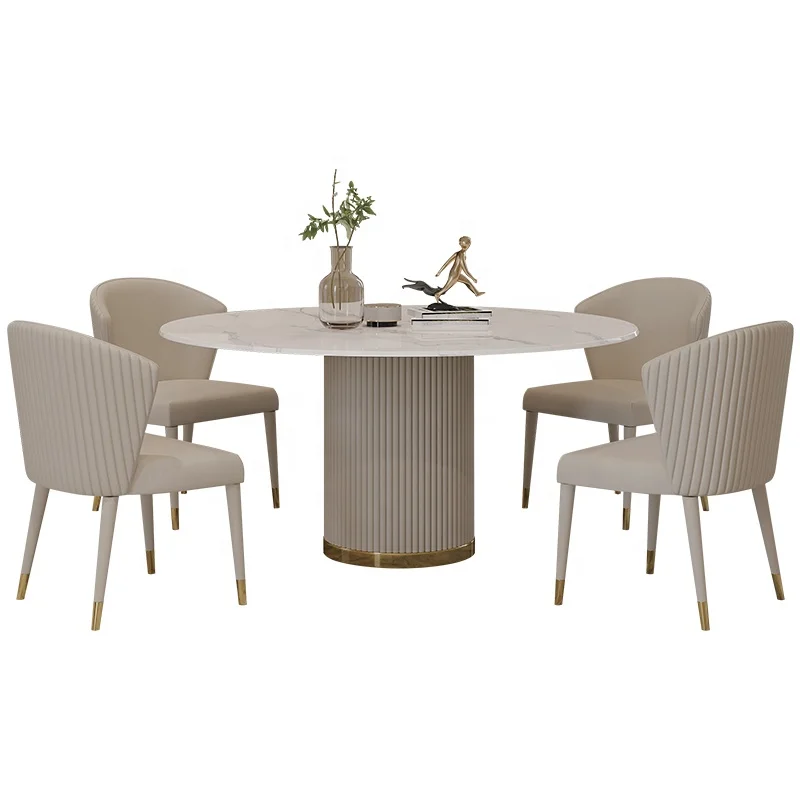 

Modern minimalist light luxury round dining table home small apartment designer rock board dining table and chair combination, Customizable