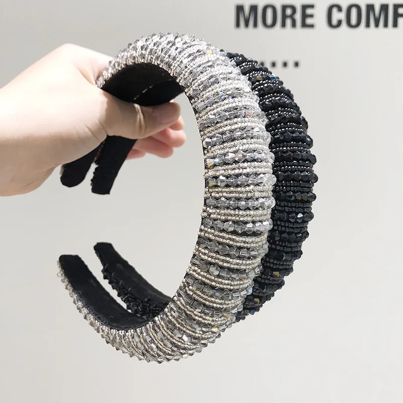 

JUHU New European and American hair hoop full drill hoop tidal sponge thickened non-slip colored rhinestone Baroque head hoop, Colorful