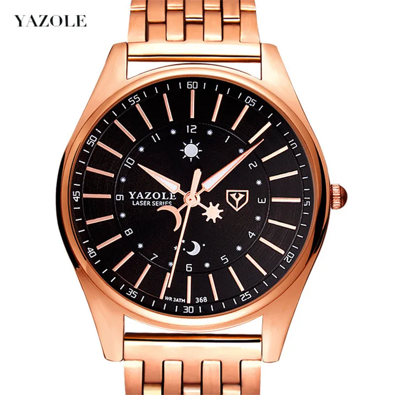 

Yazole 368 G Quartz Watch Retro Mens Watches Business Wristwatches Fashion Watch Sun And Moon Steel Brand Relogio Masculino