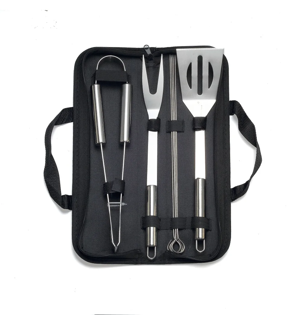 

8pcs Stainless Steel Bbq Tools Set Barbecue Grilling Utensil Accessories Camping Outdoor Cooking Tools Kit Bbq Utensils, Natural color