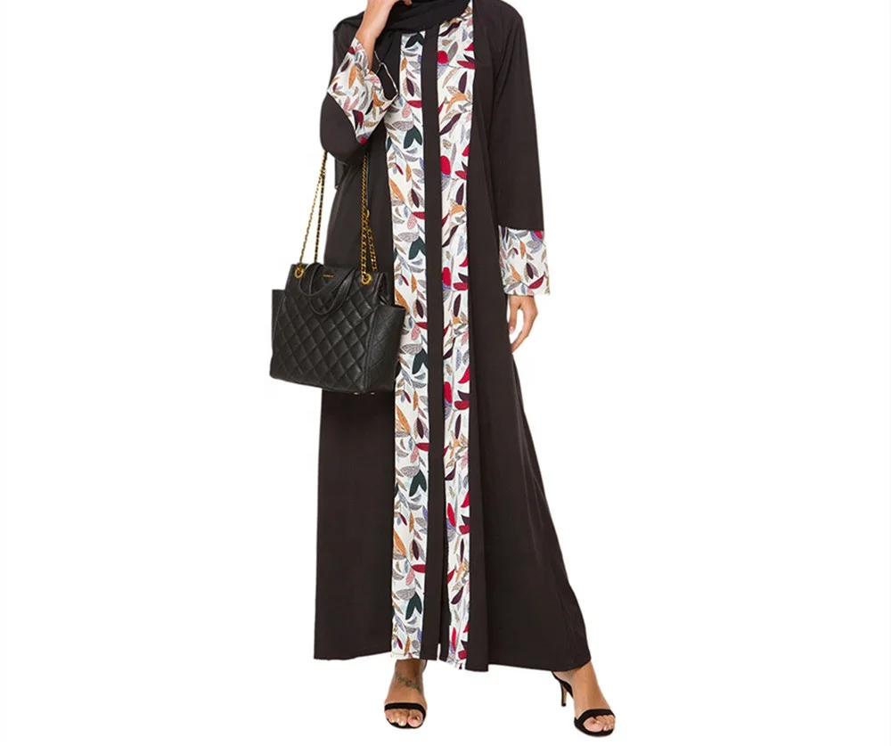 

Fashion Maxi Length Open Abaya Kimono Floral Print, Green, purple, white