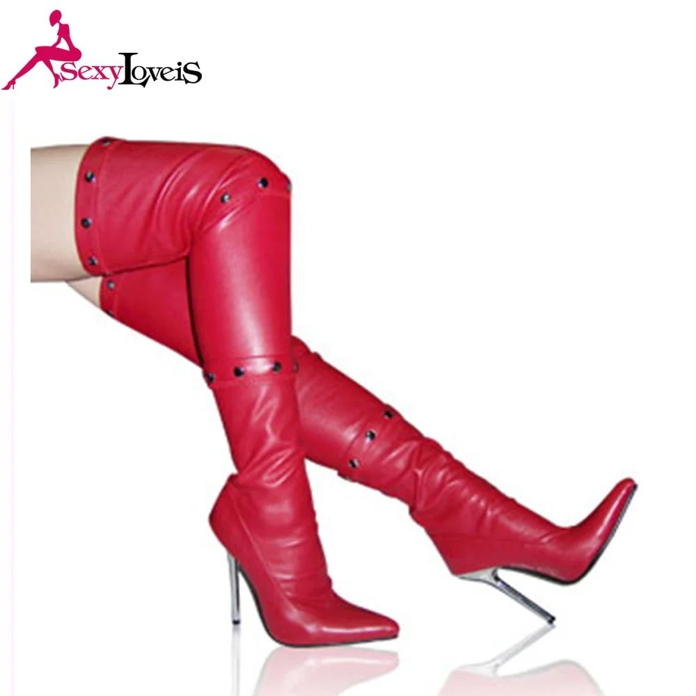 red long boots heels