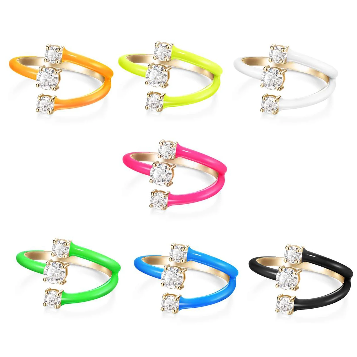 

Fashion colorful jewelry 18K gold plated cz multi wrap Neon Enamel women ring