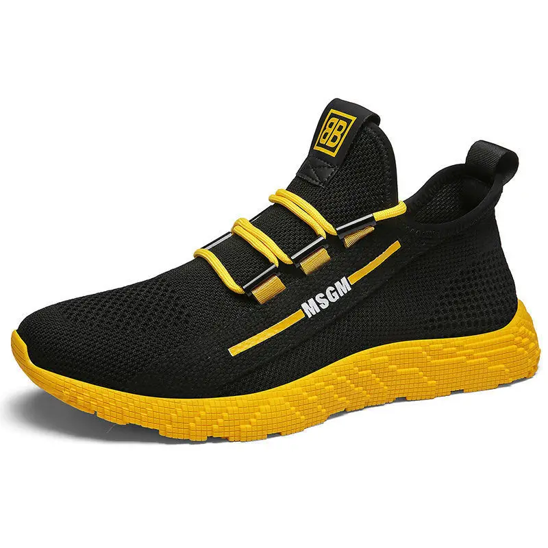 

2021 New Arrival Light Weight Man Sports Running Sneakers Mesh Walk Breathable Casual Shoes, Yellow, red, blue, black