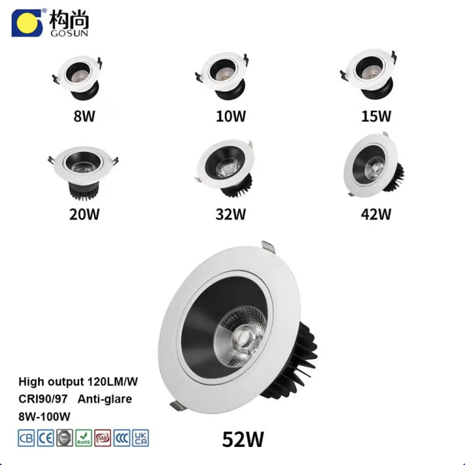 

8W-50W ultra anti glare smart dimmable RGBCW downlight recessed ceiling spotlight COB LED downlight for Hotel Home restaurant