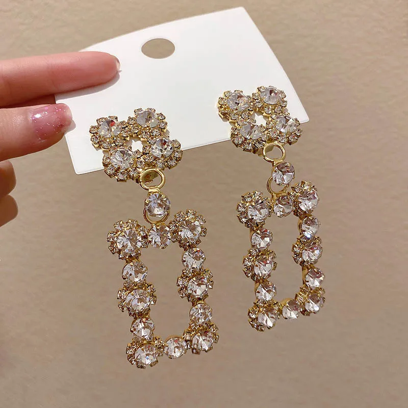 

Barlaycs 2020 Luxury Design Statement Geometric Full Rhinestone Drop Earrings for Women Jewelry