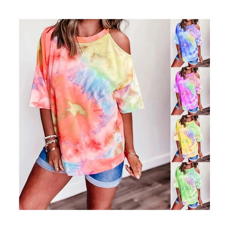 

2021 Custom women ladies fashion summer tie-dye casual t shirt