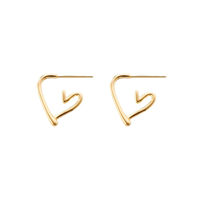 

New Trendy 925 Sterling Silver Hollow Out Jewelry 18K Gold Plated Love Heart Shaped Stud Earrings