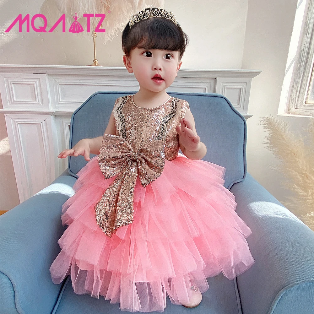 

MQATZ Satin Frock Design kids Beautiful Model Baby Girls Birthday Party Dresses, Blue, green, peach, champagne, plum