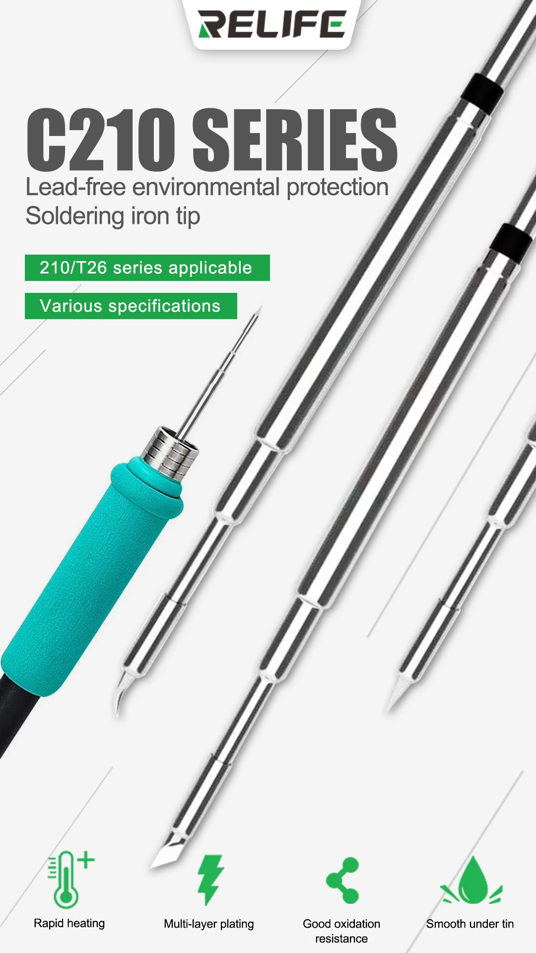 ELIFE RL-C210 Series solodering tip 1.Suitable for C210/T26