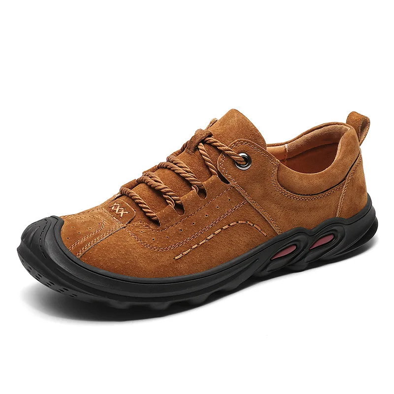 

Fashion new men's hiking shoes anti-kick leather leisure travel shoes, Black,grey,brown