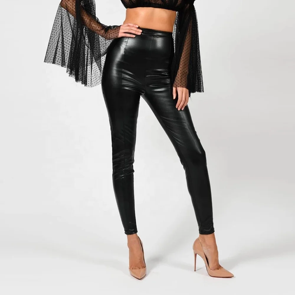 

B51635A Autumn lady fashion high waist comfort PU leather pants