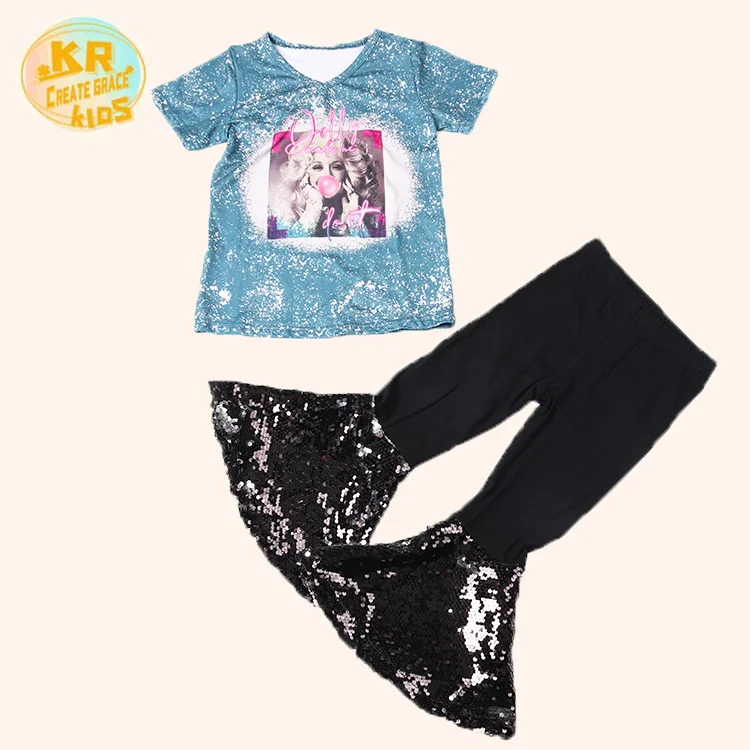 

Trendy Fashion Little Girl Flare Sequin Pants Plue Size Summer Boutique Clothing For Kids