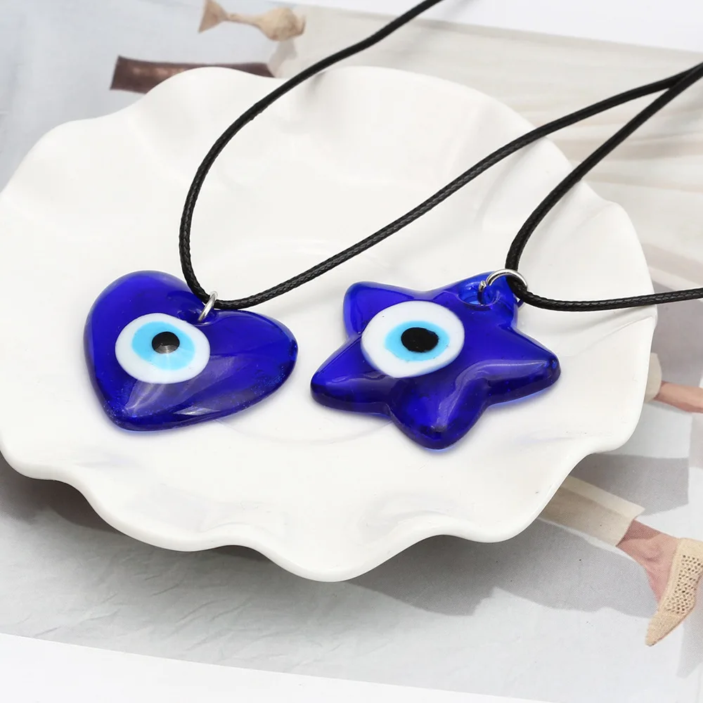 

Risingmoon Glass Pendant Wax Rope New Evil Eye Love Heart Star Necklace