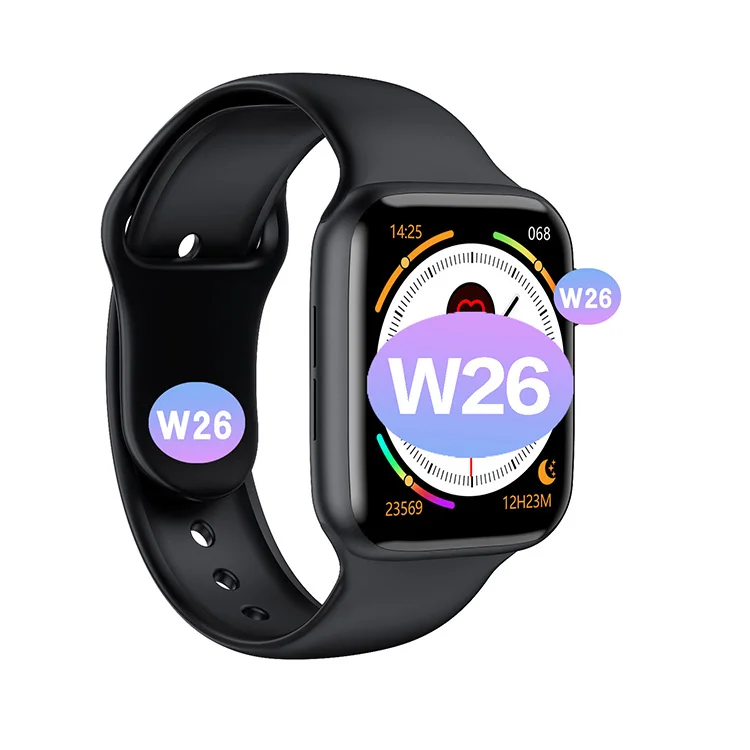 

2021 Smart watch W26 1.75 Full Touch 44mm Heart Rate Monitor IP68 Waterproof Series6 w26+ Smart Watch For Iphone 12, Black white