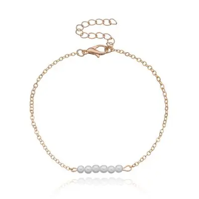 

Summer Simple Design Women Jewelry Adjustable Pearl Foot Chain White Pearl Link Chain Ankle Bracelets