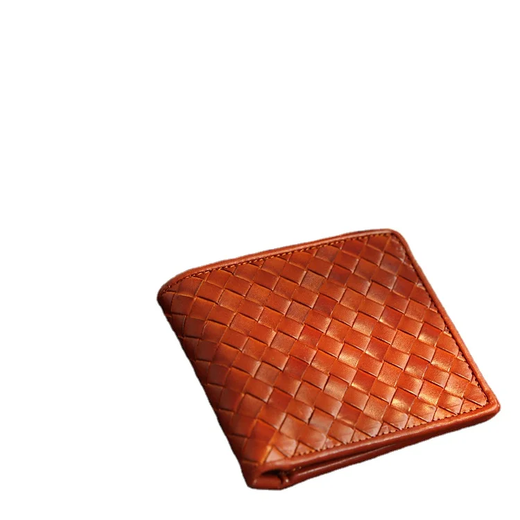 

Casual Men Short Wallet Slim Cow Leather Wallet Card Holder Genuine Leather Woven Wallet Portefeuille Quilt Cover 6608, Customized