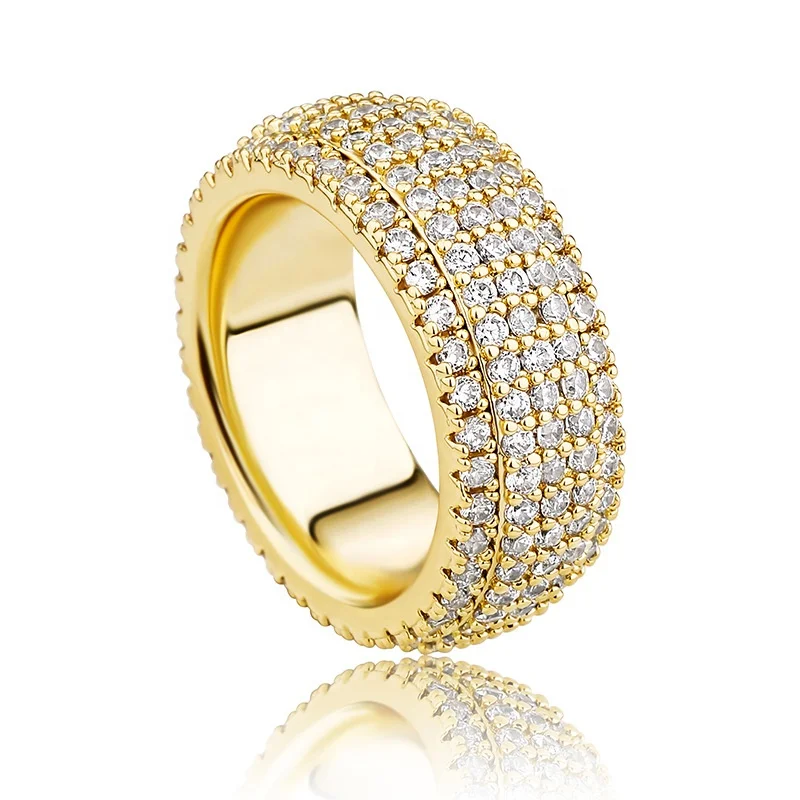 

14K gold plated iced out 5 rows full CZ with bling simulated diamond ring for hip hop men women, Picture shows