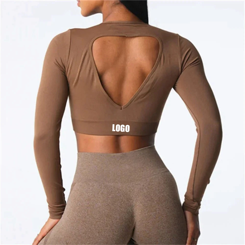 

Custom New Women's Fitness Apparel Ropa Deportiva Mujer Yoga Tops Activewear Workout nvgtn Backless Long Sleeve Crop Top