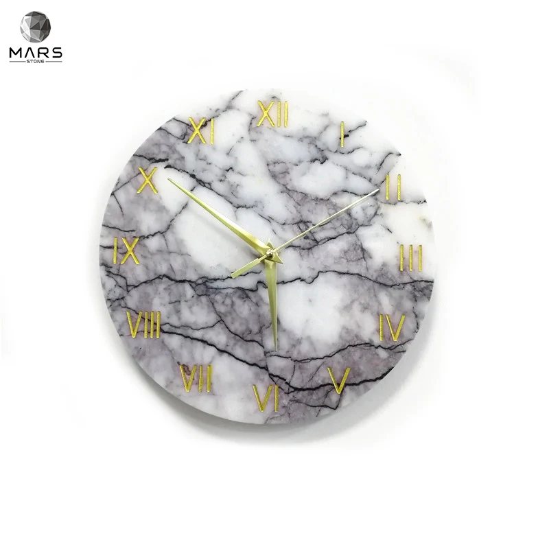 

Personalized Modern Design Circular Marble Wall Clock Gold Pointer In Kitchen Bedroom, White and black