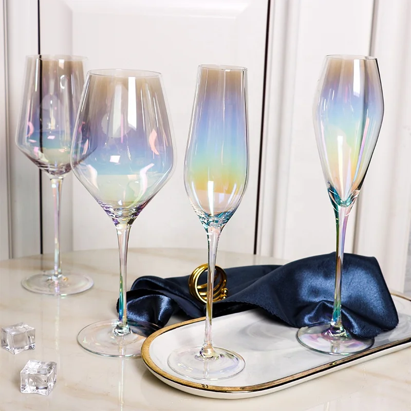 

2021 New Classic Crystal Goblet for Wedding Tableware Party Colorful Bar Dinner High-footed Champagne Wine Champagne Glasses, Amber,grey and iridescent