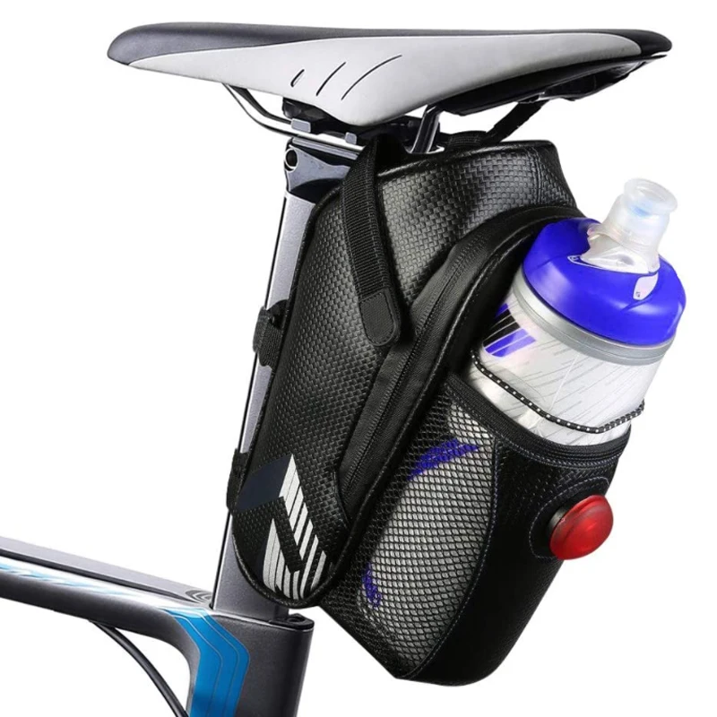

New-Arrival Bicycle Cycling Multi Function Water Bottle Cage Tail Light Tube Bike Bag, Black