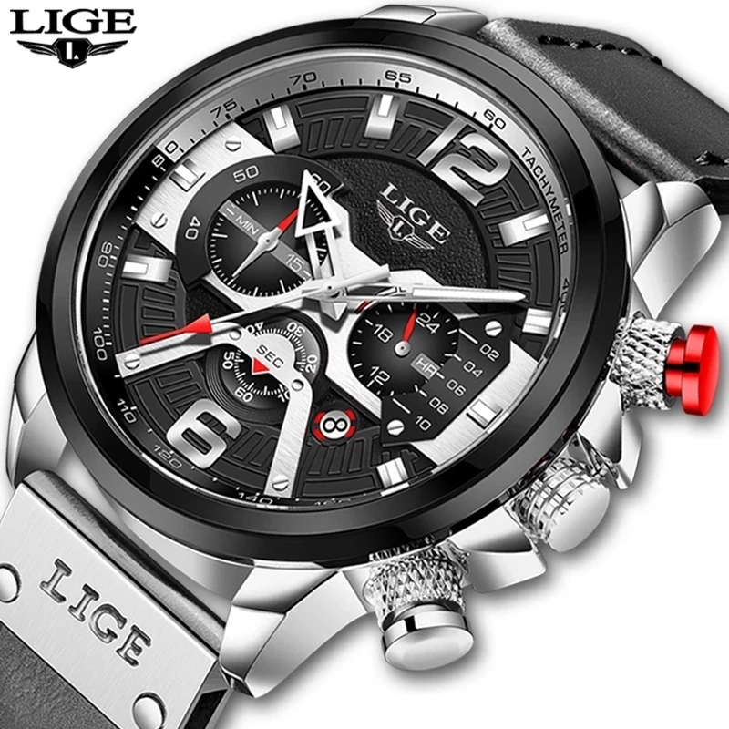 

Lige 8917 Outdoor Mens Quartz Watches Waterproof Date Relojes Fashion Men Chronograph Watch