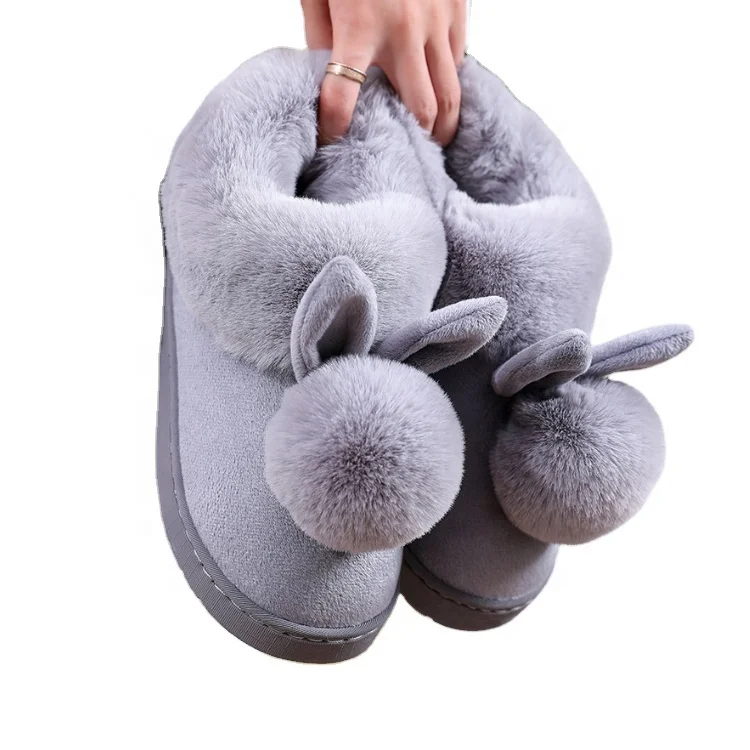 

2021 New Fashion Autumn Winter Cotton Slippers Rabbit Ear Home Indoor Slippers Winter Warm Shoes Cute Plus Plush Slippers