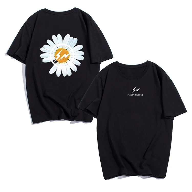 

Unisex designer GD style PMO daisy digital printing t-shirts black 100% cotton women men graphic t shirts t-shirt men
