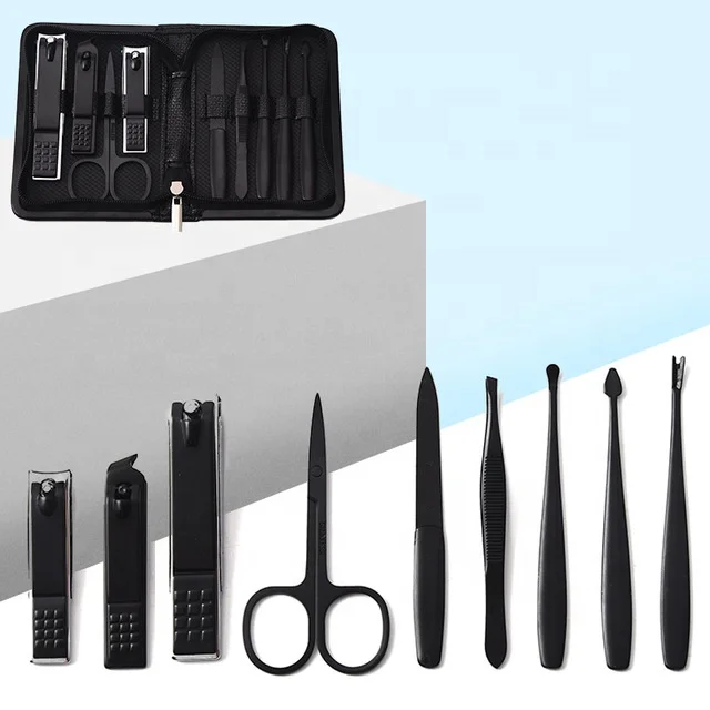 

Professional 9pcs Pack Black Manicure Set Nail Clipper Pedicure Set