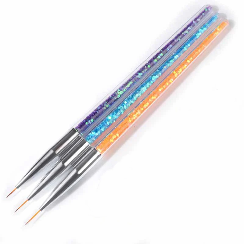 

3Pcs Sequins Nail Art Brush Drawing Painting Carving Pen Manicure Tools 7/9/11mm Acrylic Liner UV Gel Decorations